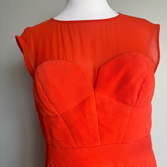 Karen Millen Orange Chiffon Cocktail Pleated Sleeveless Elegant Dress 10 Large - Picture 9 of 15